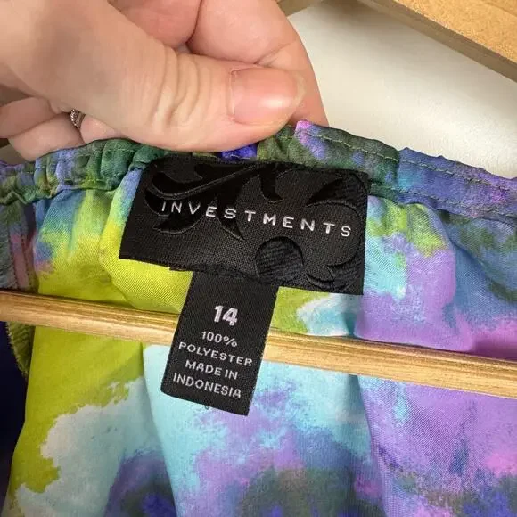 Investments Womens Watercolor Blouse Sz 14 | Fairy Lightweight Art to Wear Artsy - Picture 9 of 12